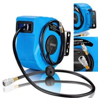 DEUBA Druckluft Schlauchtrommel 10 Meter + 1 Meter Automatischer Einzug 3/8 Zoll Anschluss, 12 bar Ø12mm, Automatik-Schlauchaufroller, Wandhalterung für professionelles Arbeiten
