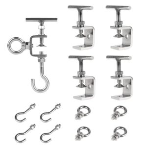 EXLECO 4er 0-25mm Einstellbare C Klemme aus Edelstahl mit Haken und Ringschrauben für Holzarbeiten, Schweißen und Tischlerei