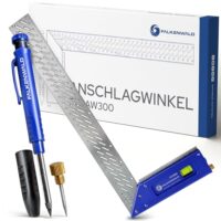 Falkenwald Anschlagwinkel, Tieflochmarker und Anreißnadel für präzise Holzarbeiten und Metallarbeiten mit Wasserwaage und 90°/45°-Markierungen
