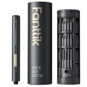 Fanttik E2 Ultra Mini-Schraubendreher Set mit 50 präzisierten Bits und RevoStor-Magnetlagerung, ideal für kleinere Reparaturen an iPhones, Laptops, Brillen und Uhren.