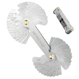 Edelstahl Gewindelehre Set, Metrisch 60° und Whitworth 55°, Feingewinde Schneidsatz für 24 Blätter 0,25-6,0 mm und 28 Blätter 4G-62G, Feingewinde Messwerkzeug