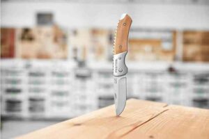 Festool Arbeitsmesser, hochwertiges Werkzeug für Heimwerker und Profis mit Olivenholzgriffschale und langen Klingenlänge von 8,5cm