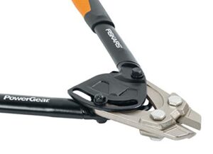 Bild eines Fiskars Bolzenschneiders mit leistungsstarker PowerGear-Technologie, geeignet für verschiedene Materialien, bis zu 30% mehr Kraft beim Schneiden