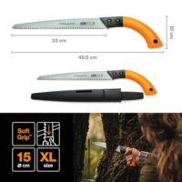 Fiskars Handsäge für frisches Holz bis Ø 15 cm, mit feststehendem Blatt und Kunststoff-Köcher, Rostfreies Stahl-Sägeblatt, Schwarz/Orange