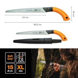 Fiskars Handsäge für frisches Holz bis Ø 15 cm, mit feststehendem Blatt und Kunststoff-Köcher, Rostfreies Stahl-Sägeblatt, Schwarz/Orange
