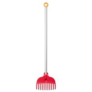 Fiskars Kinder-Laubbesen mit 11 Zinken, Länge: 86 cm, Kunststoff-Zinken/Aluminium-Stiel, Rot/Grau/Orange, geeignet für Kinder ab 3 Jahren
