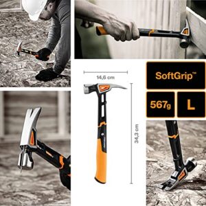 Fiskars Universalhammer IsoCore L zum Einschlagen von Nägeln, 34 cm lang, 0,91 kg schwer, Schwarz/Orange