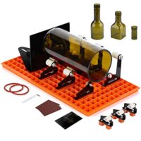 Glasflaschenschneider Set mit aufsteckbarer Montagebasis und verstellbarem Abweiser für eckige und runde Flaschen, komplettes Flaschenschneider-Set mit Zubehör