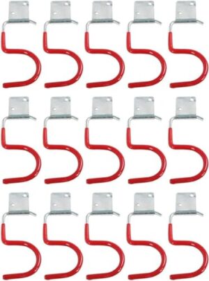 15er Set Gartengerätehalter, rot, Haken, Besenhalter, Werkzeughalter, Wandhalterung, Anti-Rutsch-Gummierung