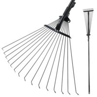 Garten Laubrechen mit Teleskopstiel für das Zusammenfegen von Laub, Gartenrechen Laubharke mit Stahlzinken
