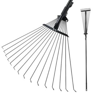 Garten Laubrechen mit Teleskopstiel für das Zusammenfegen von Laub, Gartenrechen Laubharke mit Stahlzinken