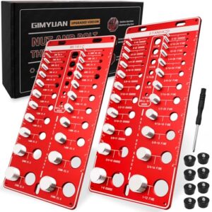 GIMYUAN 48-Gewindeprüfer-Set mit 24 Standard- und 24 metrischen Muttern- und Bolzengewindeprüfern sowie 12 Bohrerlehren und Wandmontageschraubengröße für Gewindeidentifikationsplatine