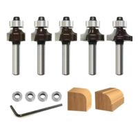 Qualitätsabrundfräser für Zimmerei und Holzbearbeitung, 5 Stück Abrundfräser 8mm Schaft mit Radius 2-3-4-5-8mm und 4 Austauschbaren Kugellager Rundfraser aus Hartmetall für eine präzise Überfräsung von Holzplatten und anderen Materialien