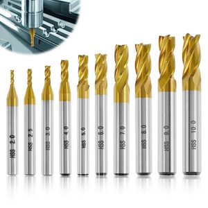 Hartmetall-Schaftfräser-Satz mit 10 Stücken, HSS-Hartmetall, Titanbeschichtung, VHM-Fräser für CNC-Verfahren, geeignet für Kunststoff, Metall, Edelstahl und weitere Materialien
