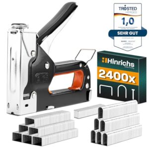 Hinrichs Handtacker Set - 3-in-1 Profi Tacker für Holz, Stofftacker und Möbeltacker mit Klammern und Nägeln für Handwerker zum Fixieren von Möbeln und DIY-Projekten