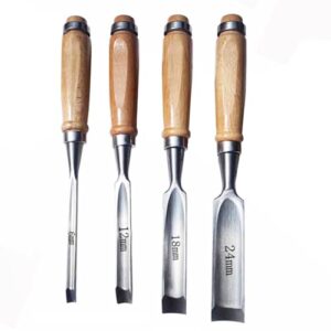 4 Stück Holzmeißel Set, Stechbeitel Rund Gebogen Hohlbeitel Werkzeuge Set aus hochharter CR-V-Stahl mit halbkreisförmigen Kanten für DIY und Kunsthandwerk.