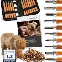 Schnitzwerkzeug Set 16-teilig mit Anleitung für 1 Schnitzprojekt, Holz-Schnitzmesser zum Handwerken mit Holz und praktischer Werkzeugtasche