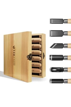 Hochwertiger japanischer Stahl zum Holzwerken. 6-teiliges Stechbeitel-Set aus Stechbeilen und Hohlbeilen zur Bearbeitung von Holz für Hobbyhandwerker