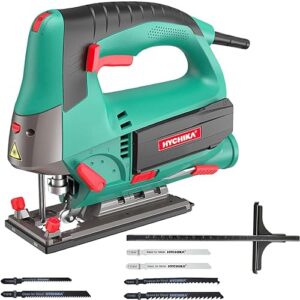 Elektrische Stichsäge mit Laser, 6 Blätter, Fasenschneiden: -45 ° bis 45°, HYCHIKA Stichsäge, 800W Max Holz Schnitttiefe 110mm, 800-3000SPM