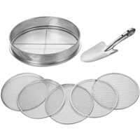 Johgee 5 in 1 Gartensieb aus Edelstahl mit 5 austauschbaren Siebeinsätzen und Handspaten für Erde, Steine, Kompost und Sand