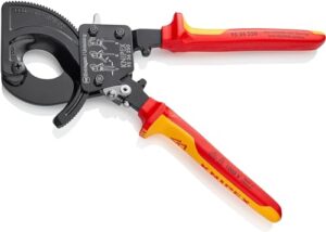 Kabelschneider von KNIPEX mit Ratschenprinzip, geeignet für Cu- und AI-Kabel bis 32 mm (240 mm²)