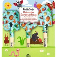 Krabbelkäfer, ein 3-teiliges Garten-Set für Kinder mit Gartenschaufel, Handspaten und Unkrautharke in bunten Farben