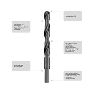 Präzisionswerkzeug für Metallbohrungen, HSS Bohrer mit 118° Spitze und blauschwarzer Oberfläche, ideal für legierten und unlegierten Stahl und Hartkunststoffe.