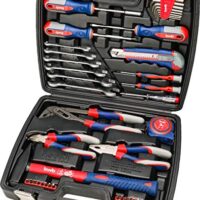 Werkzeugkoffer mit 42 verschiedenen Werkzeugen, gefüllt, robust und hochwertig, ideal für Haushalt und Garage, GS-geprüft, Kunststoffkoffer in Rot, Blau oder Grau