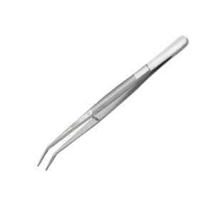 Hochwertige Edelstahl-Pinzette mit gebogener gezahnter Spitze, geeignet für Haushalt, Nähen, Industrie und Handwerk.