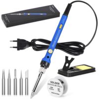 Lötkolben 60W, Lötkolben Set mit Lötzinn, Temperatur Einstellbar 220-480℃, EIN/AUS Schalter, 30g Lötdraht, 5 Lötspitzen, Soldering Iron Set für Elektrotechnik Reparaturen