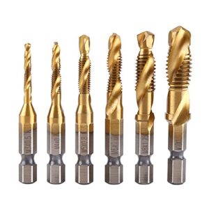 Professionelles 6-stückiges Maschinengewindebohrer Set mit Titan-Spiralnut-Bohrern, Metrisch-Maß für das Schneiden von Gewinden.