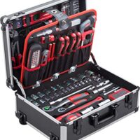 Meister Werkzeugtrolley 156-teilig, komplett befüllter Profi Werkzeugkoffer mit vielen verschiedenen Werkzeugen, ideal für den Transport von Werkzeugen im Heimwerkeralltag