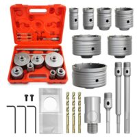 22-teiliges Bohrwerkzeugset mit verschiedenen Hohl Lochsägen für Mauerwerk, Ziegel, Beton und Stein, inkl. SDS Plus und Max Adapter