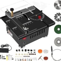 Mini Tischkreissäge 100W Multifunktionales Tragbares Präzisions DIY Miniatur Tischkreissägen mit 4 Klingen, 7 Einstellbaren Geschwindigkeit, 0.1-16mm Sägeblatt für Handwerk und Handgefertigtes Holz