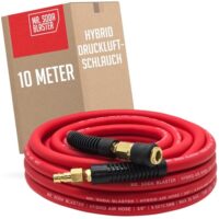 Flexibler Druckluftschlauch mit PVC Knickschutz und stabile Messing-Kupplungen, ideal für Handwerker und Druckluftwerkzeuge
