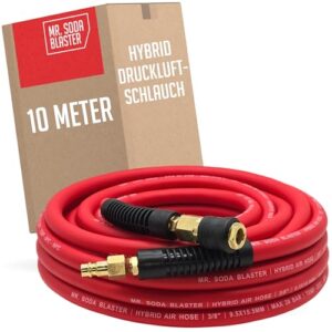 Flexibler Druckluftschlauch mit PVC Knickschutz und stabile Messing-Kupplungen, ideal für Handwerker und Druckluftwerkzeuge