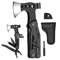 Multitool mit 16 Funktionen für Camping und Überleben, inklusive Axt, Zange, Klappmesser und Schraubendreher, Edelstahl, schwarz