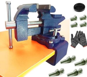 MYTEC 2-in-1-Werkbank-Schraubstock, verbessertes Mehrzweck-Tischschraubstock, universell drehbar um 270 °, Klemmbarer Schraubstock, 11,4 cm, Blau