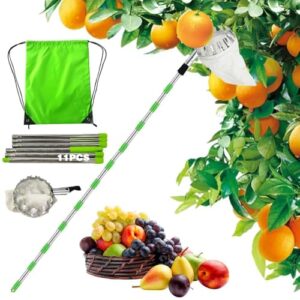 Obstpflücker mit Teleskopstiel 4,25M für die Ernte von Früchten wie Apfel, Orangen, Pfirsichen, Aprikosen, Zitronen, Grapefruits, Birnen, Pflaumen und vieles mehr. Rostfreier Stahl, hochrobuster und langlebiger Obstpflücker