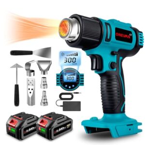 Heißluftfön mit 2 Akkus, Heißluftpistole mit LCD-Anzeige, Kabellos, inkl. 5 Düsen und 2 Schabern, kompatibel mit Makita 18V Akku