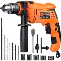 OUBEL Bohrmaschine, 850 W, 3000 U/Min Hammer und Bohrer, 2-modus-Eingang, 360° drehbarer Griff, Tiefenmesser, mit 15 Teilen Montagesatz, geeignet für DIY Brick, Holz, Stahl u.s.w.