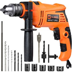 OUBEL Bohrmaschine, 850 W, 3000 U/Min Hammer und Bohrer, 2-modus-Eingang, 360° drehbarer Griff, Tiefenmesser, mit 15 Teilen Montagesatz, geeignet für DIY Brick, Holz, Stahl u.s.w.
