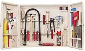 Pebaro 419A Profi-Laubsägeschrank, 31 Teile, komplettes Set in Holzschrank, Stahlwerkzeuge, Laubsägebogen aus Deutschland, Bohrmaschine für Basteln mit Holz und Laubsägen, Geschenkidee für Handwerker