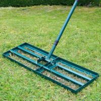 Rasenrechen mit Edelstahl-Stiel für Rasen/Sandebene, Rasen Leveling Rake Golf Rasen-Rechen Werkzeug mit Stiel aus Edelstahl zum Rasen Sanden