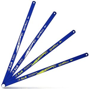 S&R Sägeblätter Set mit Hochleistungs-MOLYBDÄN-Sägeblättern, MADE IN GERMANY, für Metallsäge, Bügelsäge 12" / 300 mm, 4-teilig 2x Molybdän-Stahl 24 tpi, 1x Bi-Metall 18 tpi, 1x Bi-Metall 24 tpi