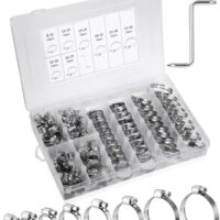 100 Stück Edelstahl Schlauchschellen mit einstellbarem Durchmesser von 8 bis 44 mm für Wasserleitung, Autoleitung und Waschmaschine. Vollständiges Set für verschiedene Anwendungen.