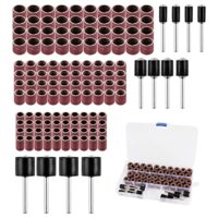 Schleifhülsen-Set mit Aufbewahrungsbox, 120 Schleifbänder und 12 Schleifwalzen für Dremel Drehwerkzeuge, Hochwertige Kornung 60-240, Universal einsetzbar für Holz, Metall & Kunststoff