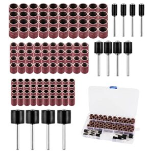 Schleifhülsen-Set mit Aufbewahrungsbox, 120 Schleifbänder und 12 Schleifwalzen für Dremel Drehwerkzeuge, Hochwertige Kornung 60-240, Universal einsetzbar für Holz, Metall & Kunststoff