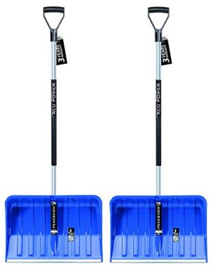2X Schneeschaufel mit ergonomischem Griff - Schneeräumer für kleine und große Schneemengen – Kunststoff-Blatt, Aluminiumkante, Aluminium-Stiel