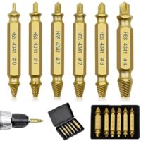 Schraubenausdreher Set, 6 Stück Linksausdreher Beschädigte Ausdreher Schrauben Ausdrehwerkzeug Linksdreher Set aus HSS 4241 Schraubenentferner Linksbohrer (Gold)